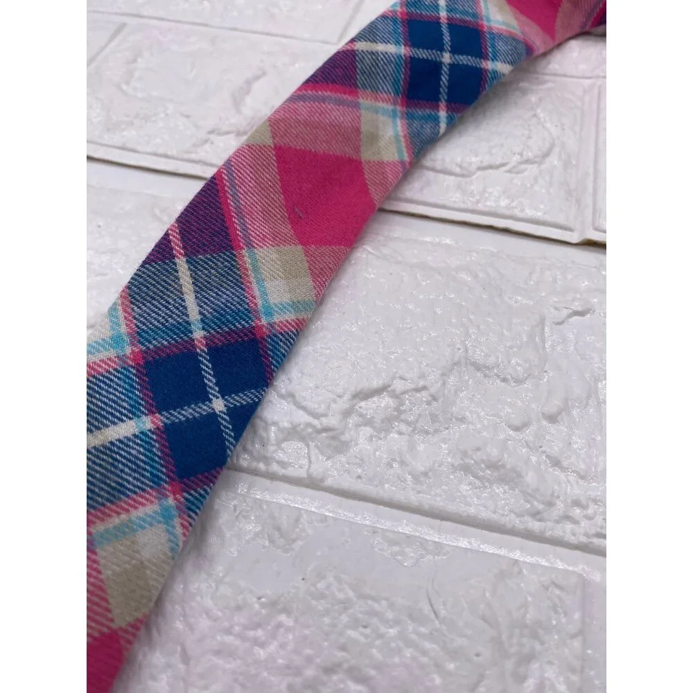 Skinny‎ Tie Madness Salad Alarm Plaid Necktie Cotton Pink Multicolor SKM754